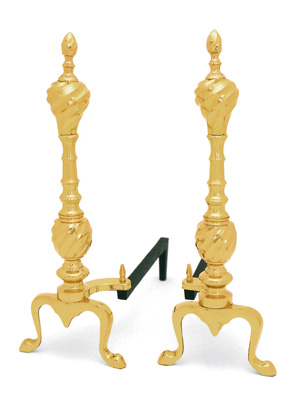 Andirons Solid Brass and Iron Swirl / Clear Lacquer